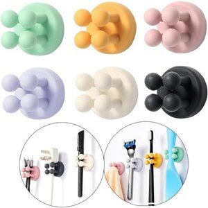 Silicone Toothbrush Holders 6 Pcs Razor Hooks Adhesive Wall Mounted for Hanging